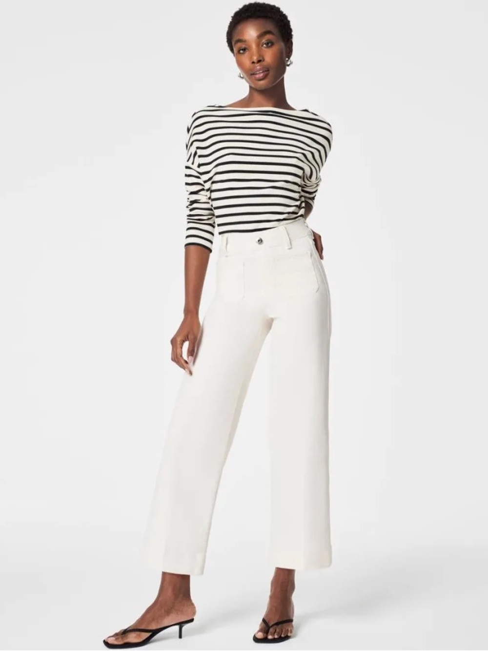 SPANX Women's High-Rise Wide-Leg Cropped Jeans in White